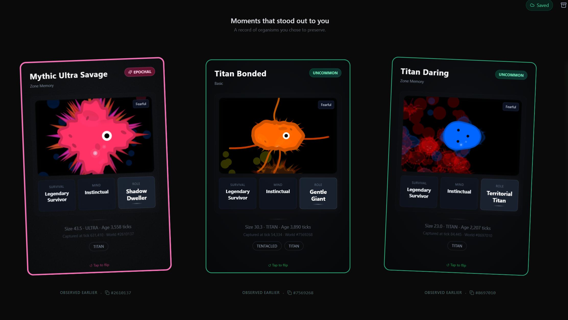 Screenshot of three cards